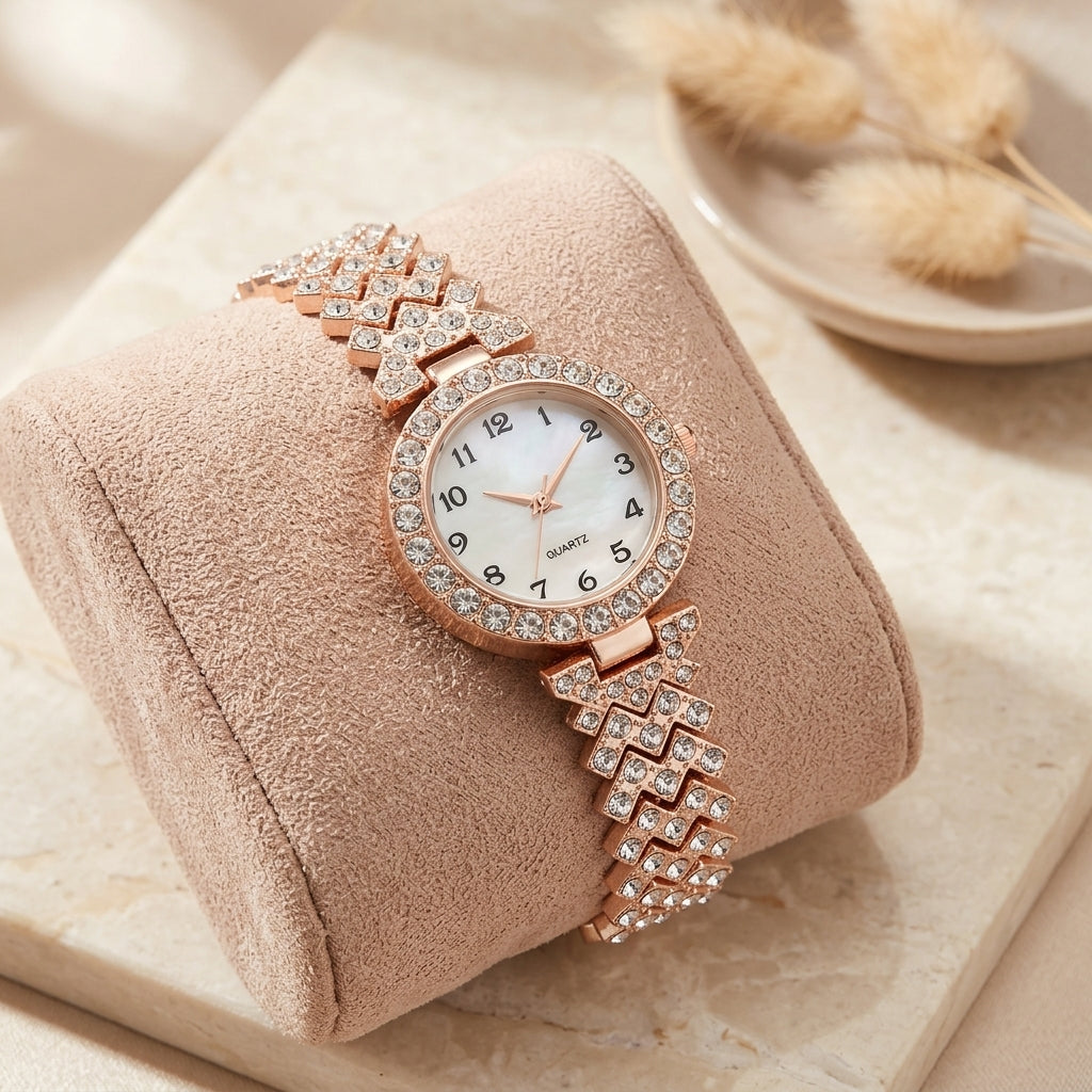Montre Femme Strass et Bracelet Cœurs Assorti – montre seule, or rose, strass