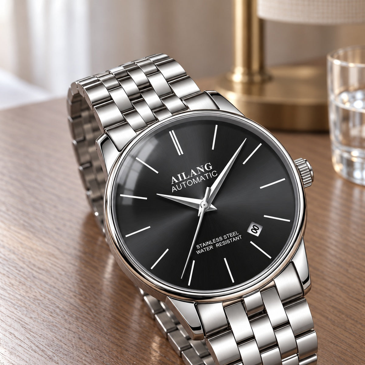 Montre Homme Squelette Luxe Acier – acier, cadran noir