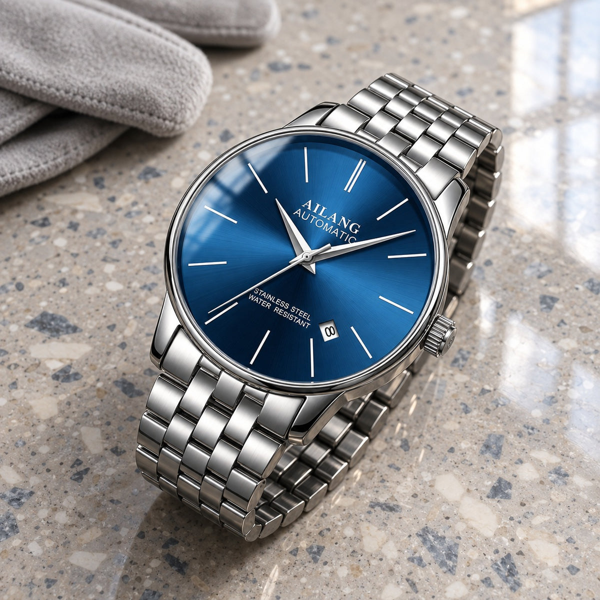 Montre Homme Squelette Luxe Acier – acier, cadran bleu